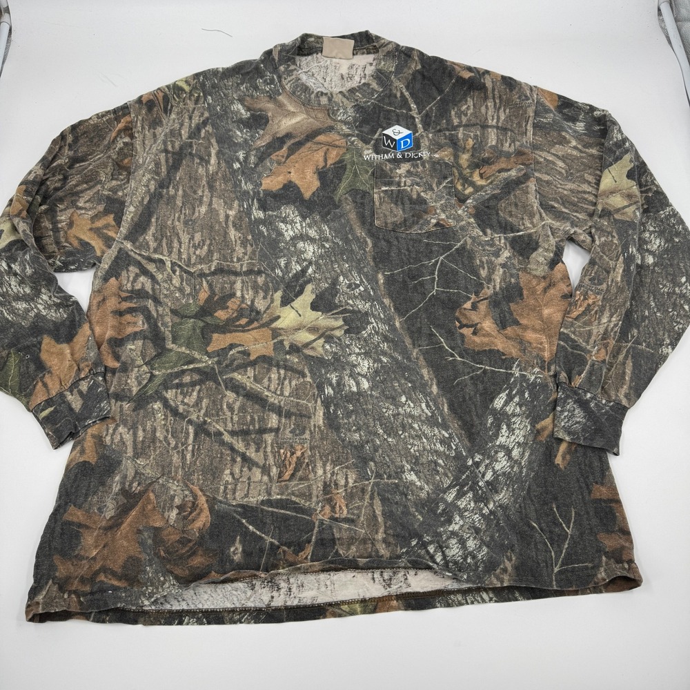Mossy Oak Break-Up Camo Long Sleeve‎ Pocket T-Shirt Mens Brown Green XL